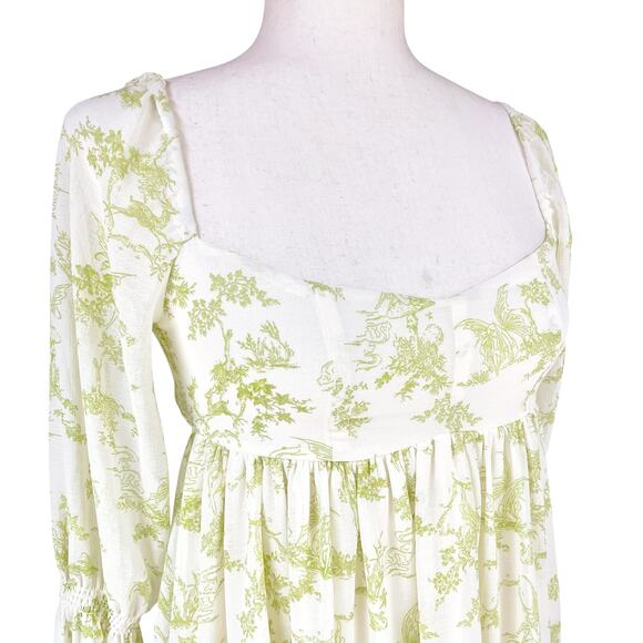 URBAN OUTFITTERS Lannette Green Toile Fairy Print Whimsy Elf Mini Dress Size XS - Picture 5 of 11